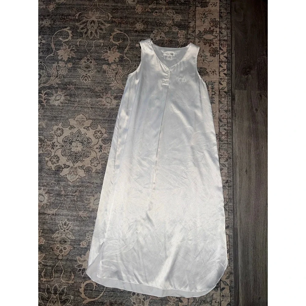 Vintage Christian Dior White Satin Slip Dress Embroidered Accent - Picture 2 of 4